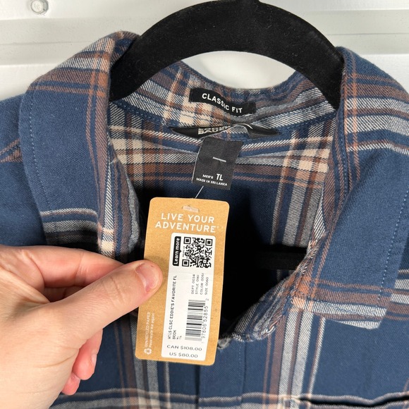 Eddie Bauer Mens Favorite Flannel Shirt Tall TL Blue Brown Plaid 0161 NWT - Picture 3 of 4